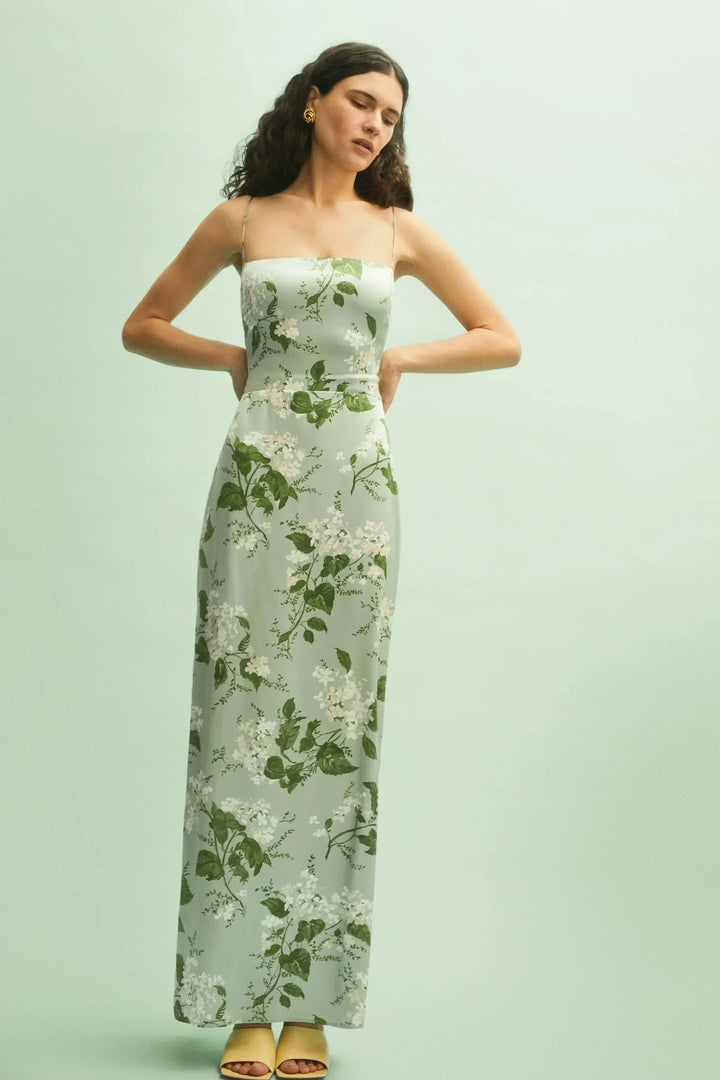 Vestito lungo donna estivo a fiori con spalline sottili verde