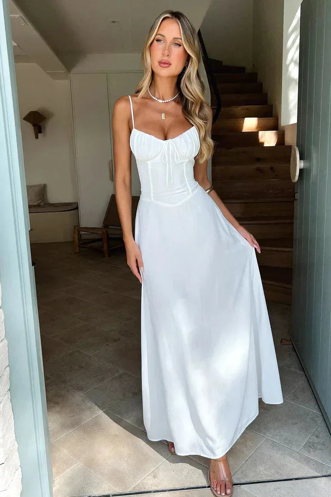Vestito lungo bustier arricciato con spalline regolabili