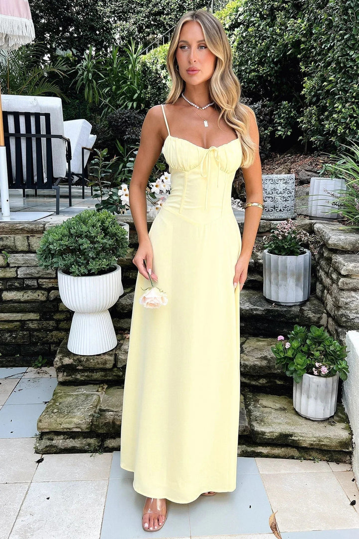 Vestito lungo bustier arricciato con spalline regolabili