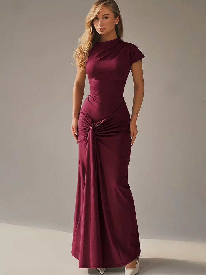 Vestito lungo fluido donna arricciato maniche corte per serata