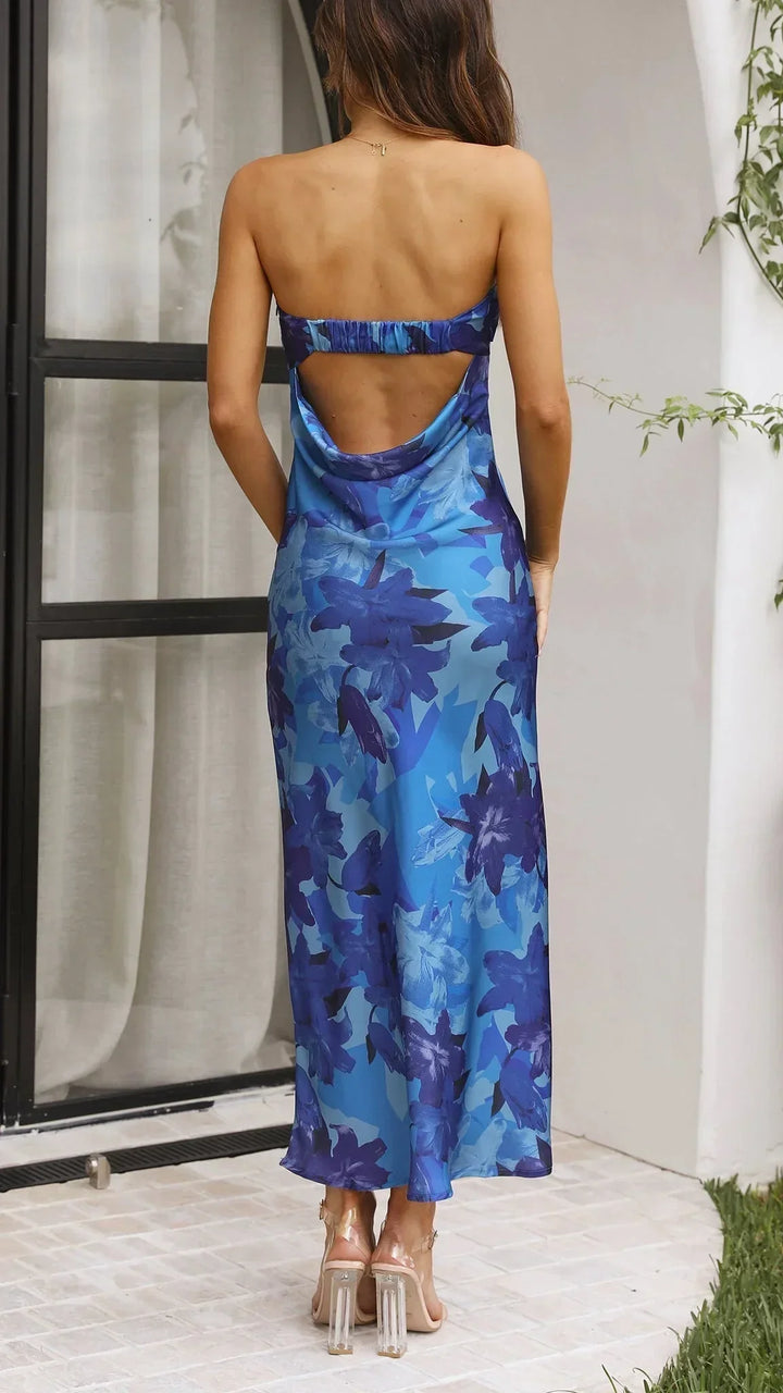 Vestito lungo donna senza bretelle con motivo floreale