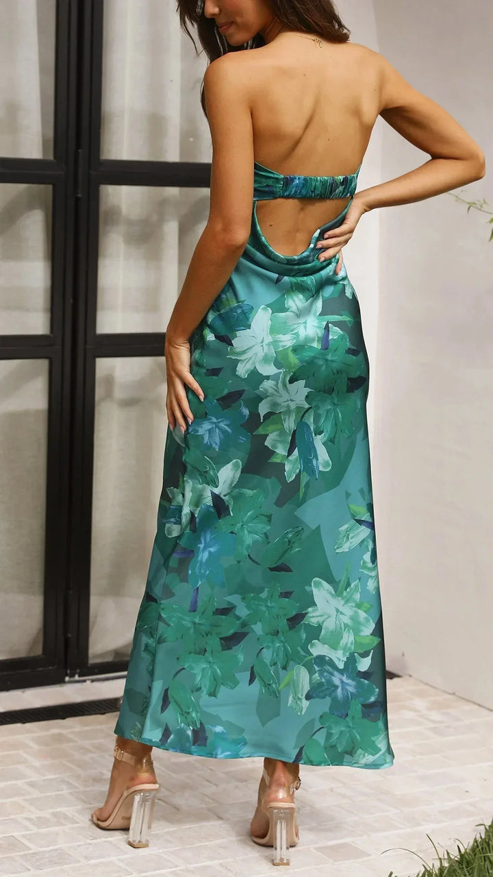 Vestito lungo donna senza bretelle con motivo floreale