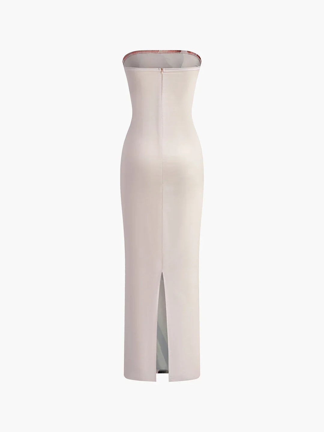 Vestito lungo floreale senza spalline con motivo arancione