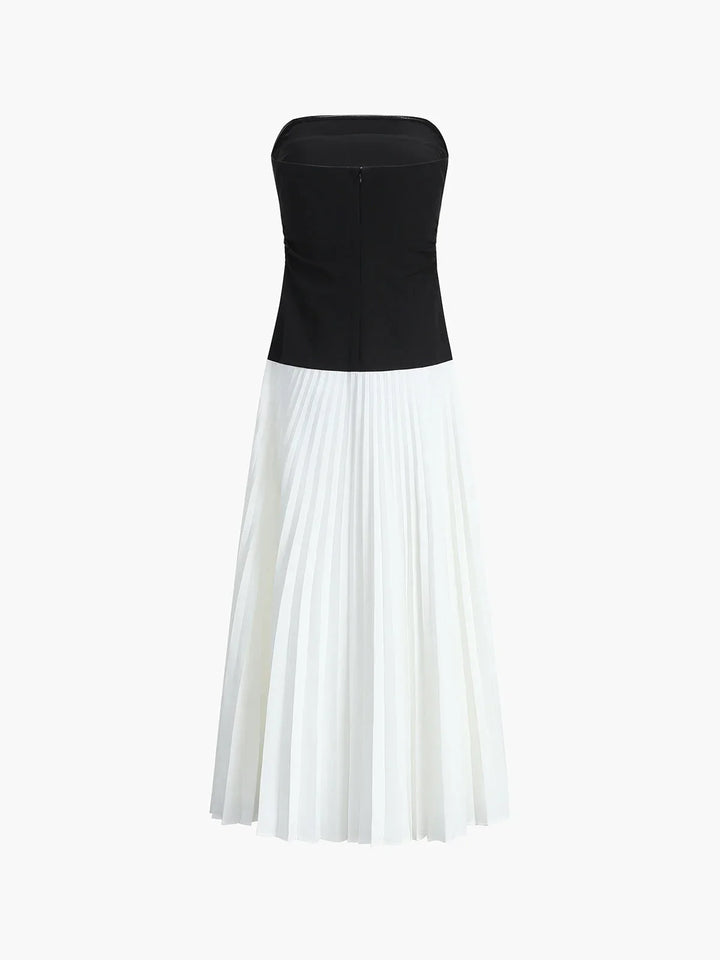 Vestito lungo donna senza bretelle con gonna plissettata