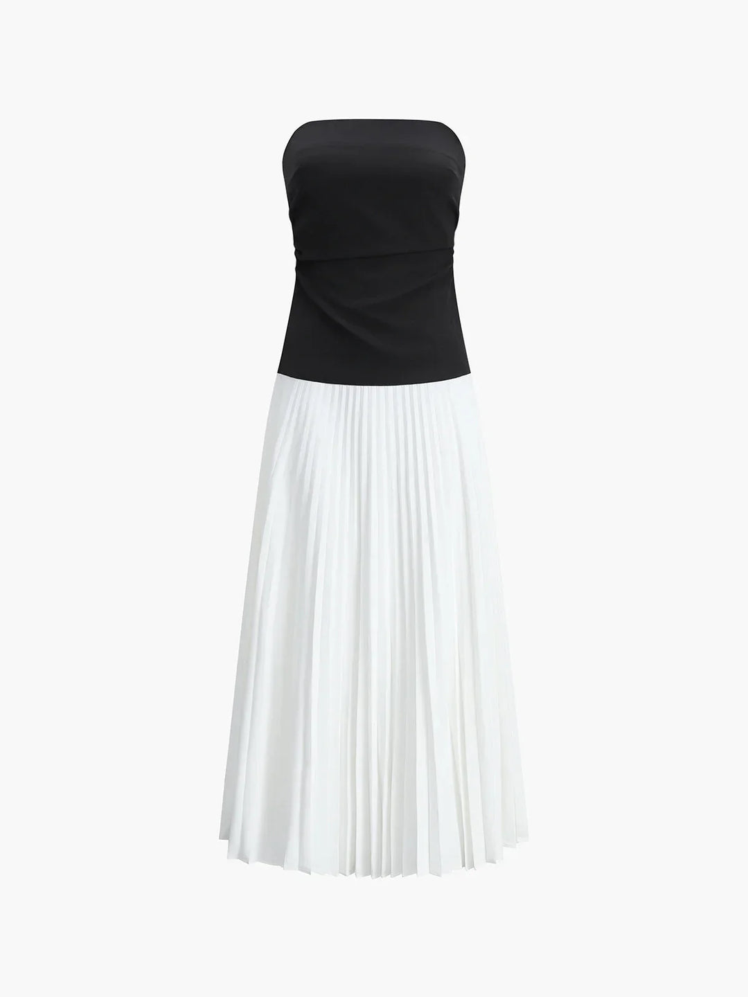 Vestito lungo donna senza bretelle con gonna plissettata
