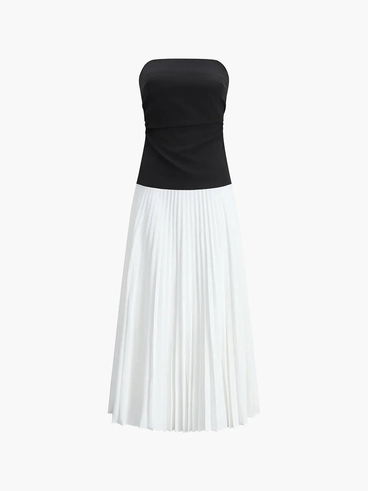 Vestito lungo donna senza bretelle con gonna plissettata