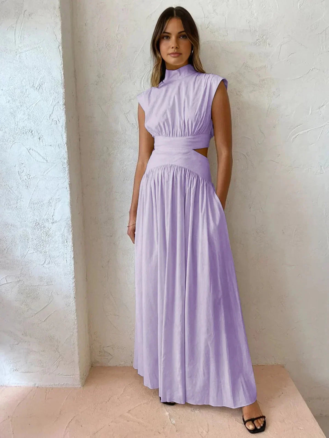 Vestito lungo donna estivo con collo alto e cut-out