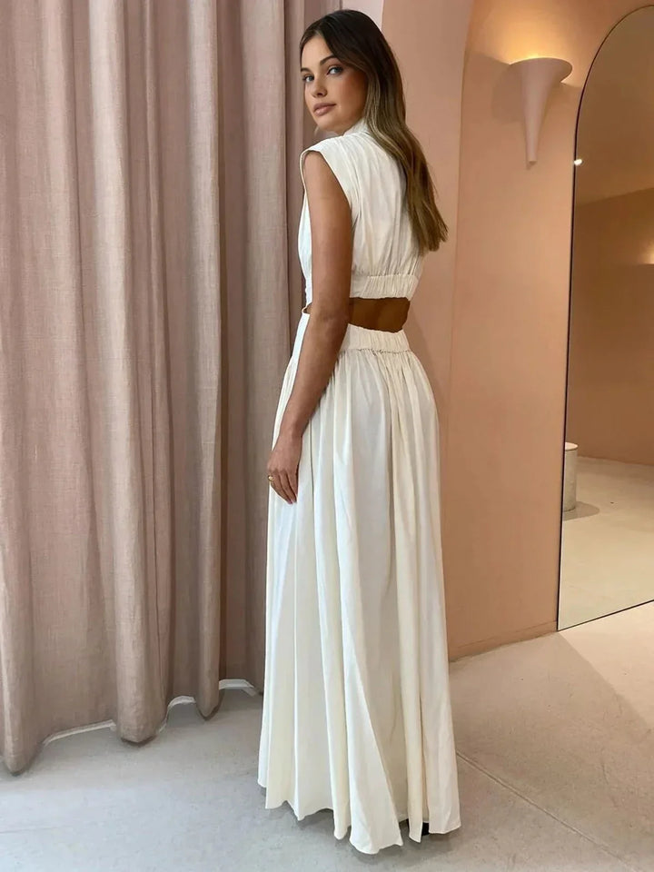 Vestito lungo donna estivo con collo alto e cut-out