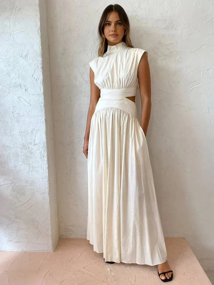Vestito lungo donna estivo con collo alto e cut-out