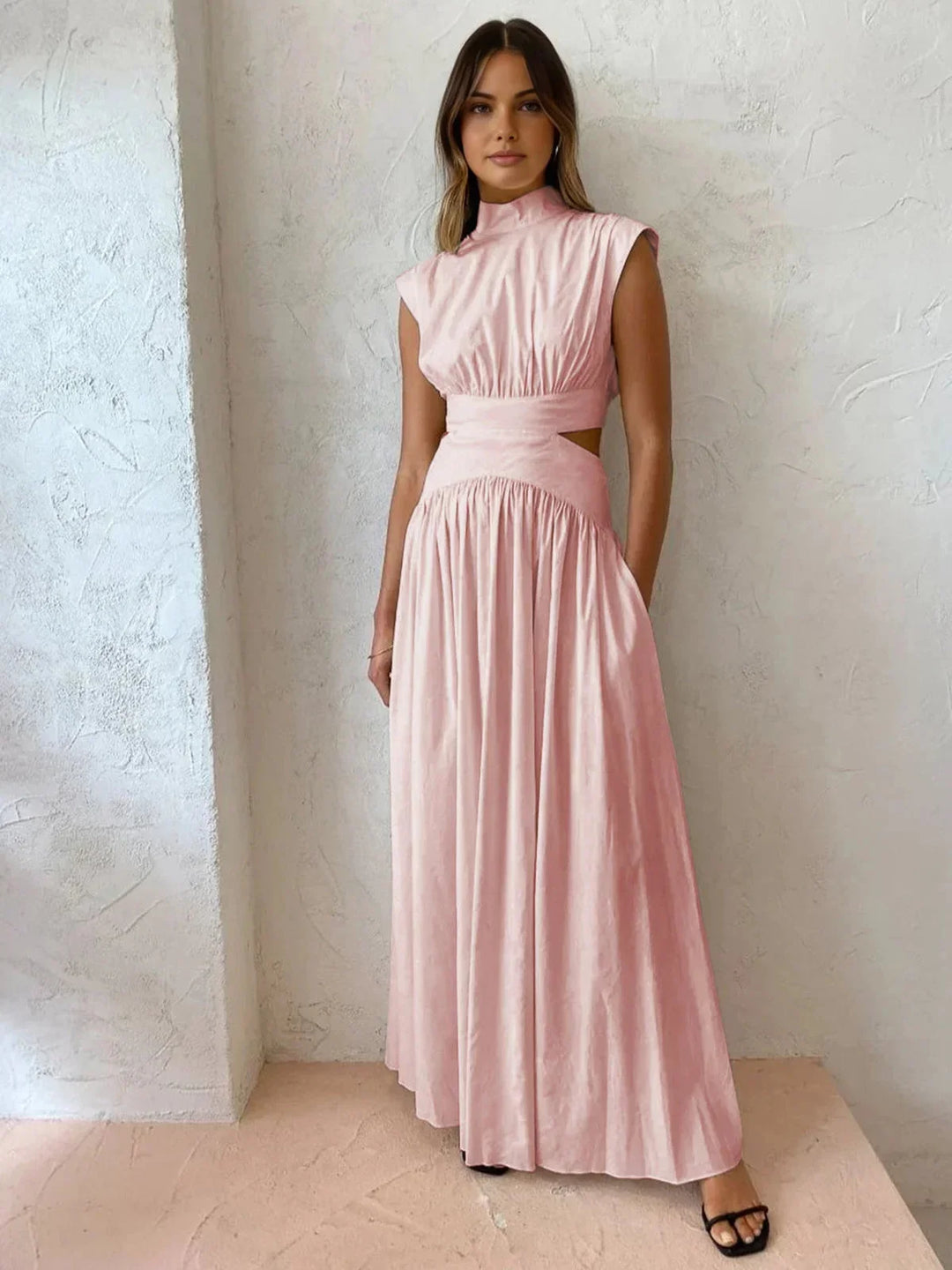 Vestito lungo donna estivo con collo alto e cut-out