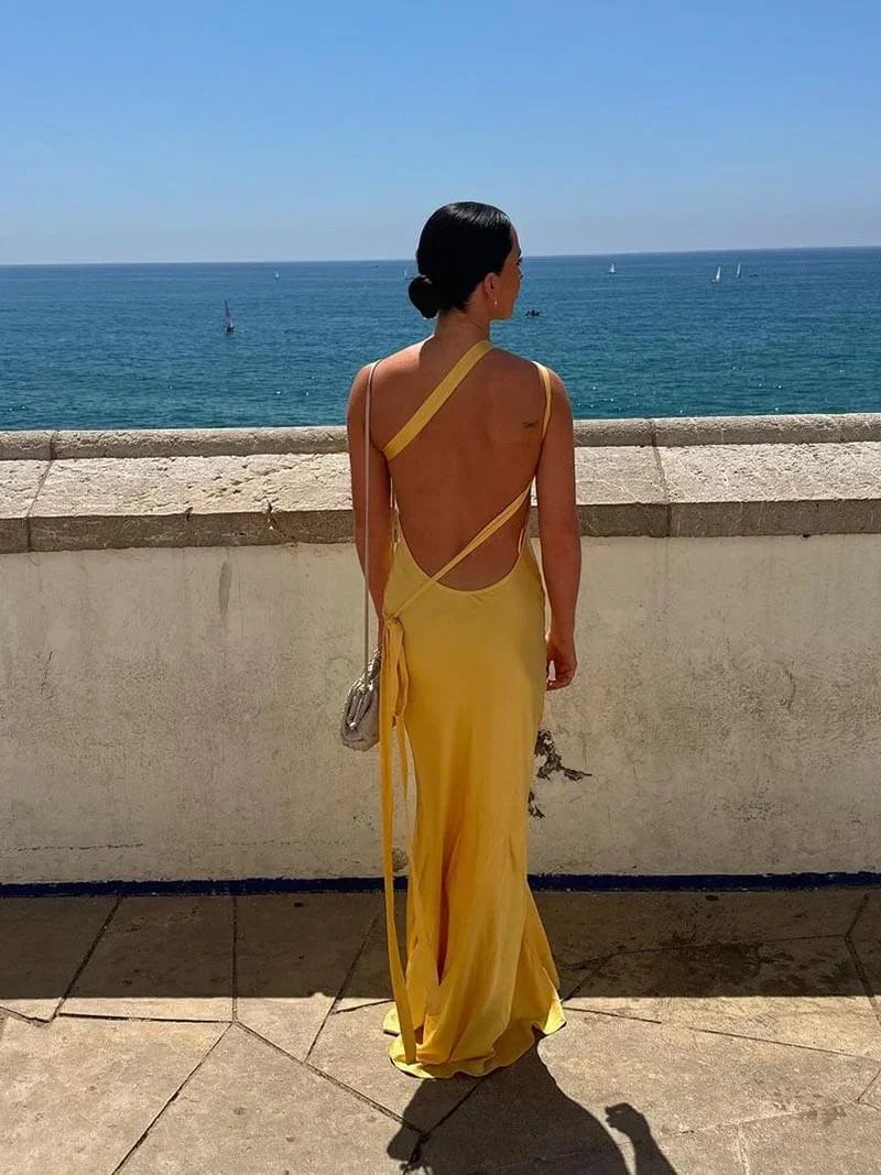 Vestito lungo donna schiena nuda con bretelline da sera