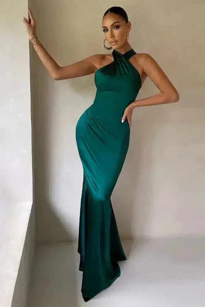 Vestito lungo donna con collo incrociato e silhouette aderente
