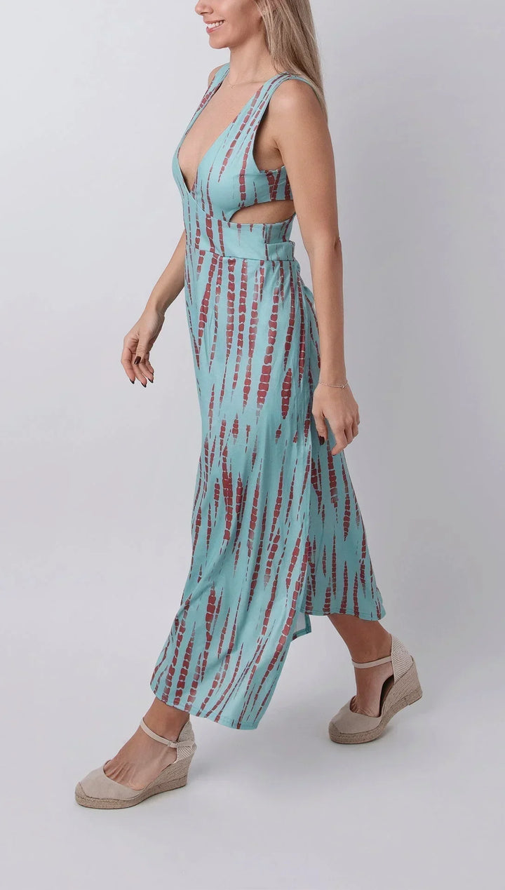 Vestito lungo donna tie-dye con cut-out e scollo a V