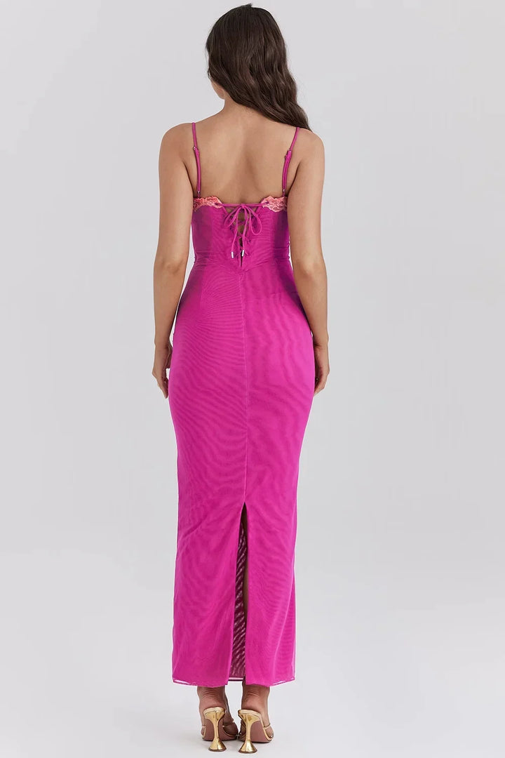 Abito midi aderente da donna con pizzo e schiena nuda