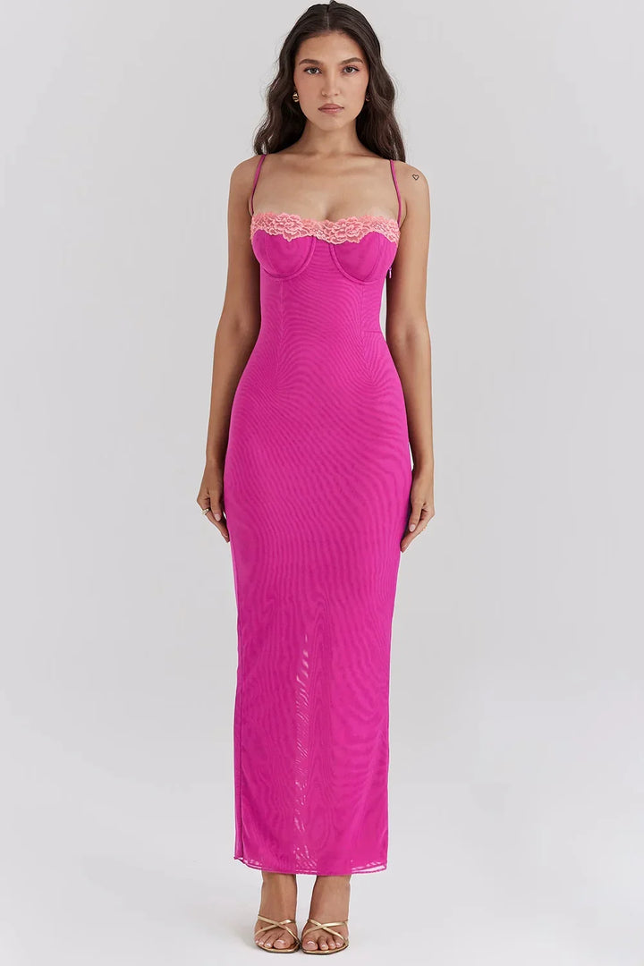 Abito midi aderente da donna con pizzo e schiena nuda