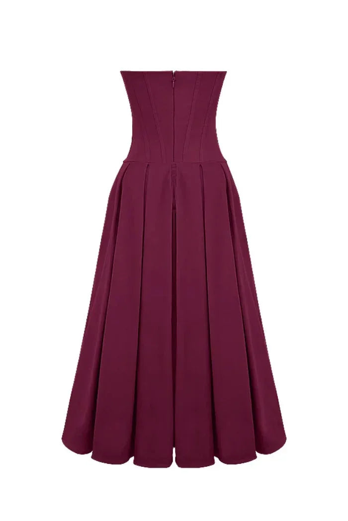 Abito midi bustier con corsetto taglio svasato da sera