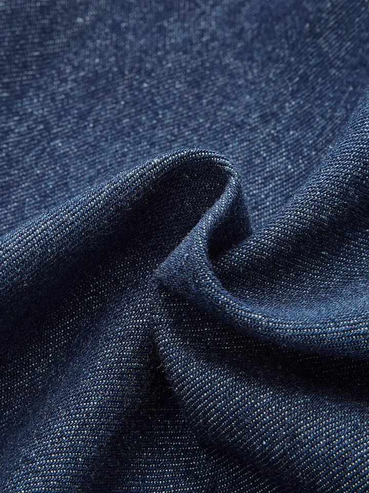 Abito midi in jeans blu scuro abbottonato scollo a V senza maniche per ufficio estate