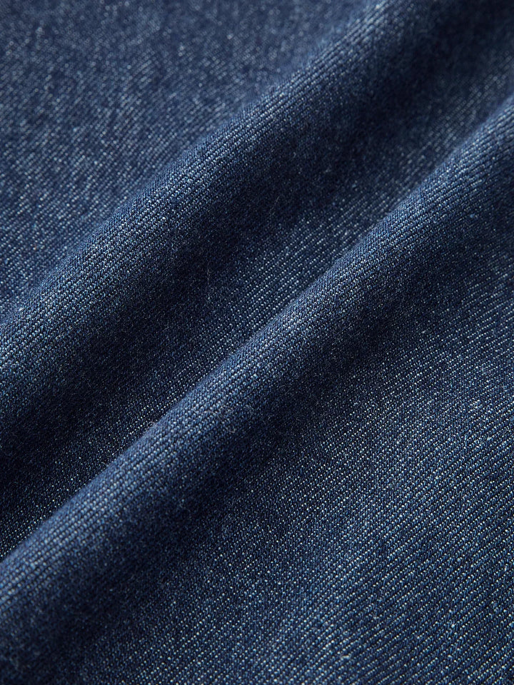 Abito midi in jeans blu scuro abbottonato scollo a V senza maniche per ufficio estate