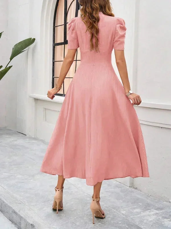 Abito midi donna scollo a V e maniche a sbuffo