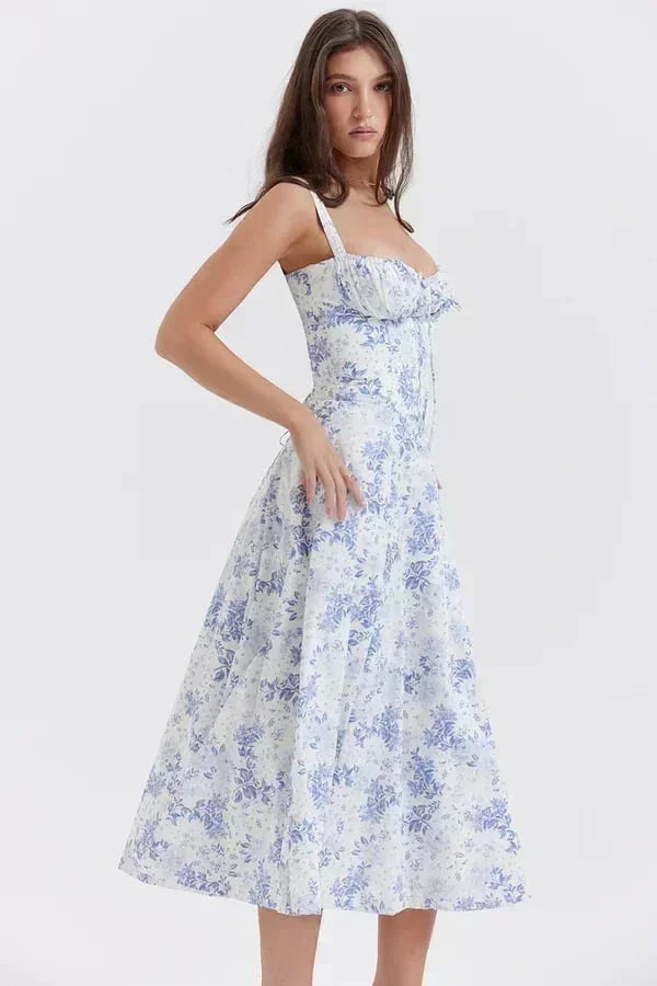 Abito midi donna con corpetto arricciato