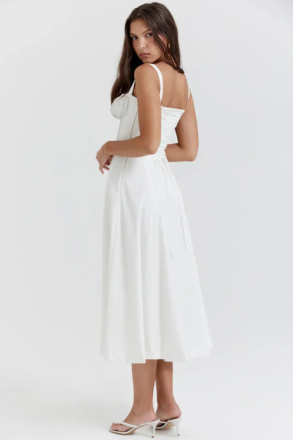 Abito midi donna con corpetto arricciato