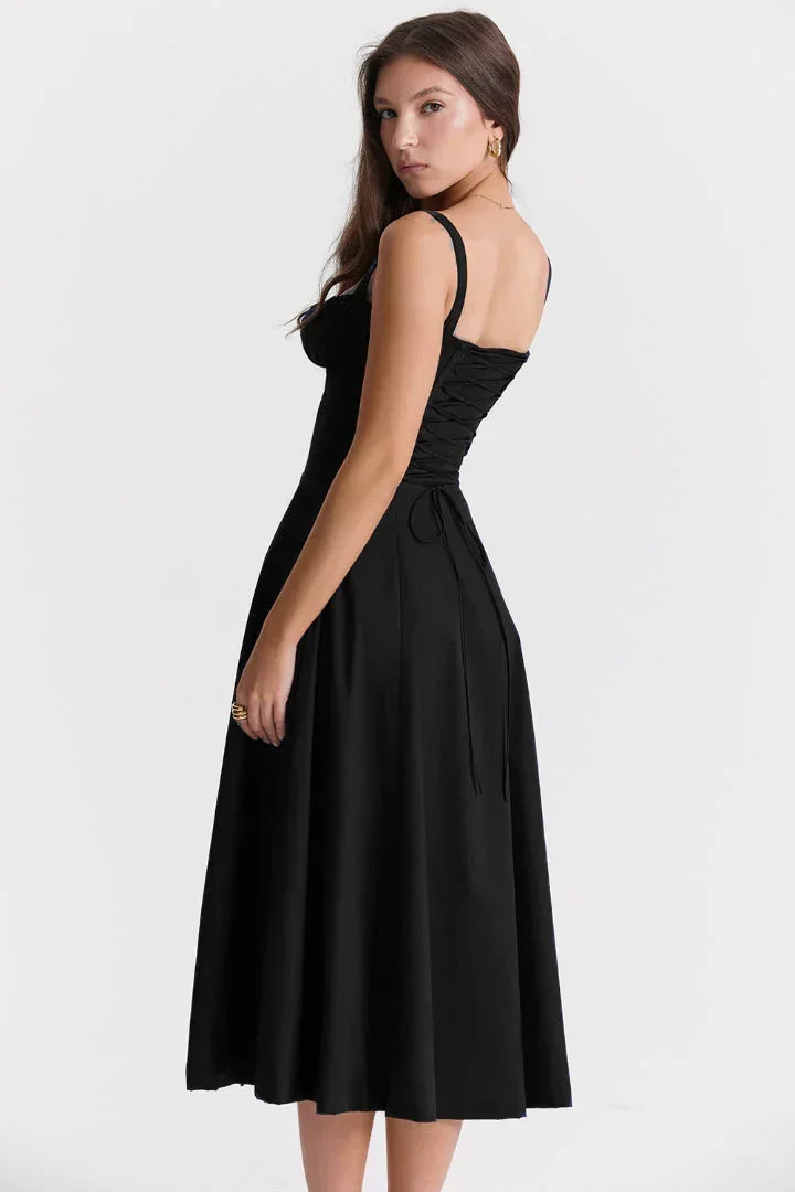 Abito midi donna con corpetto arricciato