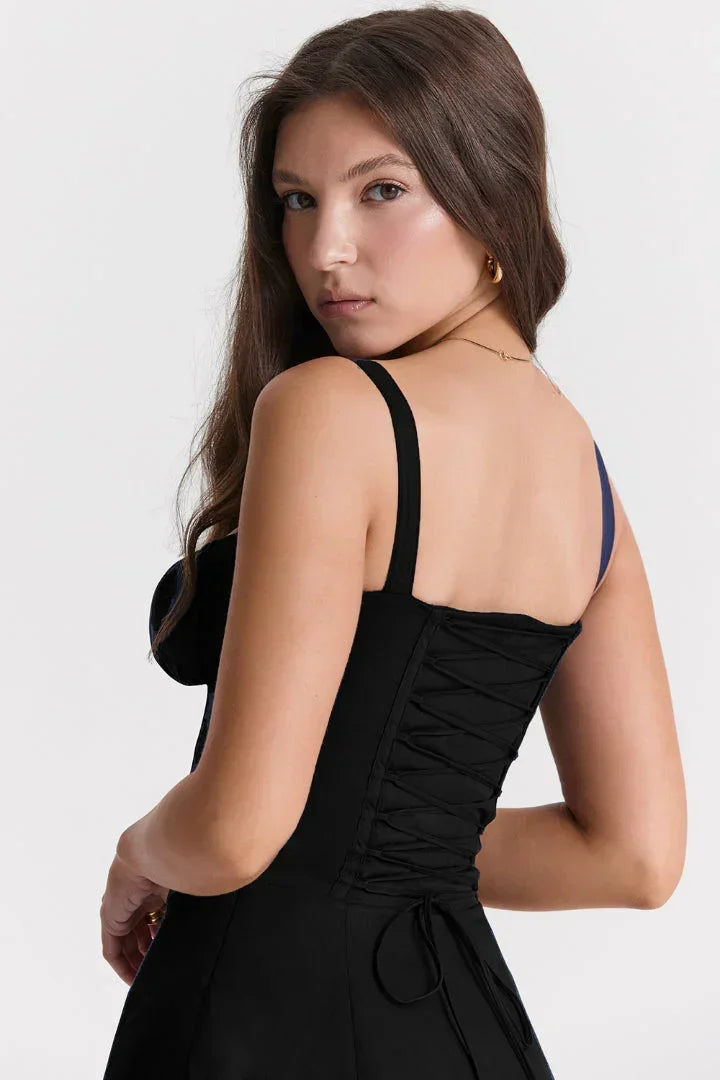 Abito midi donna con corpetto arricciato