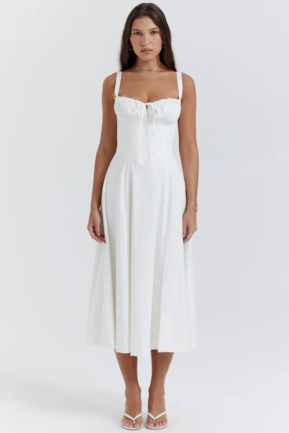Abito midi donna con corpetto arricciato