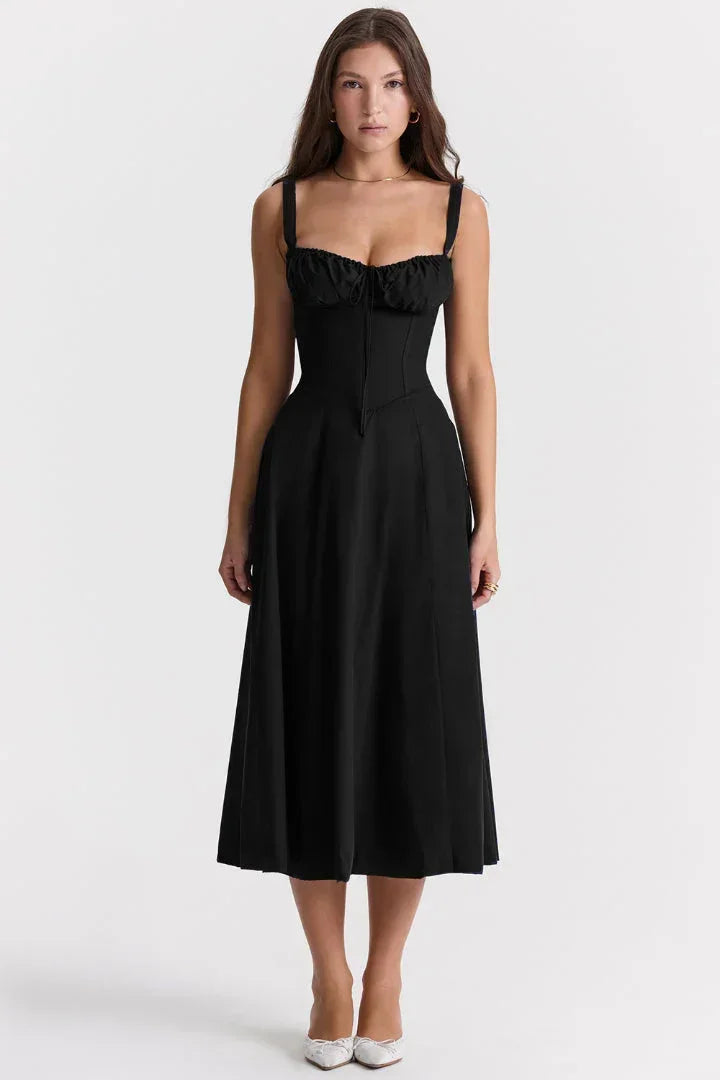 Abito midi donna con corpetto arricciato