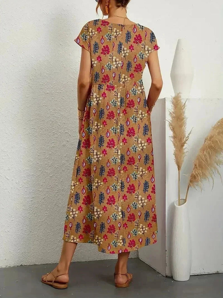 Abito midi donna in cotone con stampa floreale e tasche