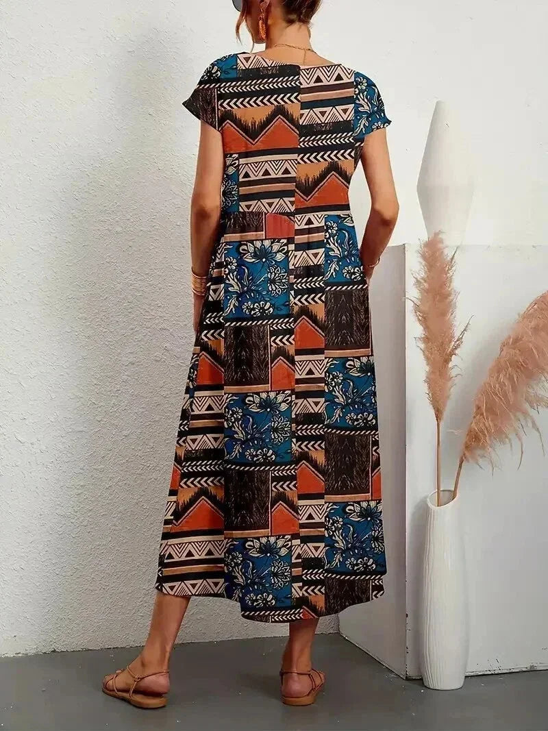Abito midi donna in cotone con stampa floreale e tasche