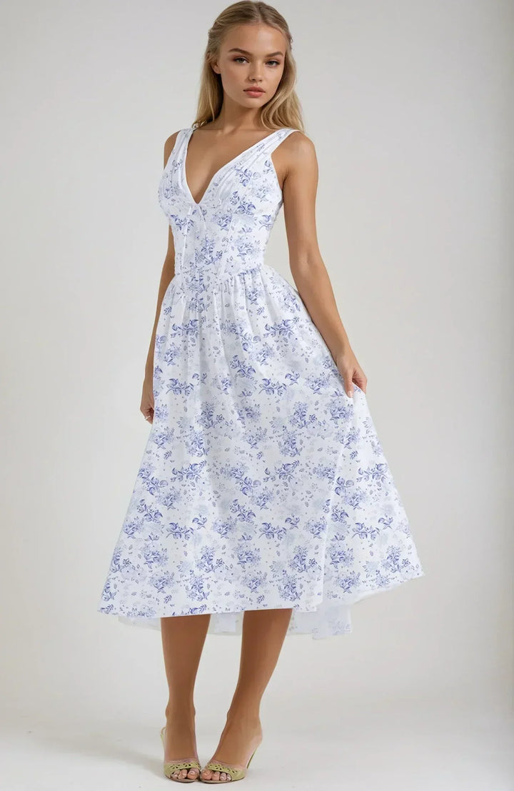 Abito midi donna floreale con spalline
