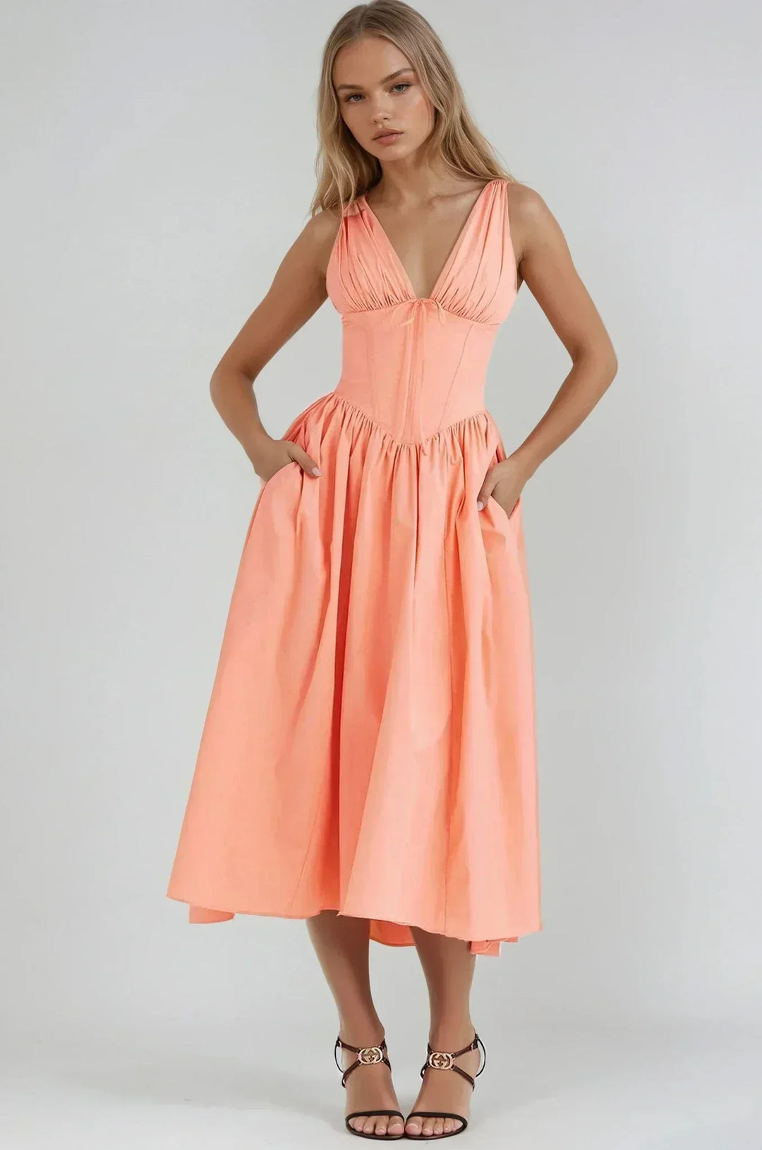 Abito midi donna floreale con spalline