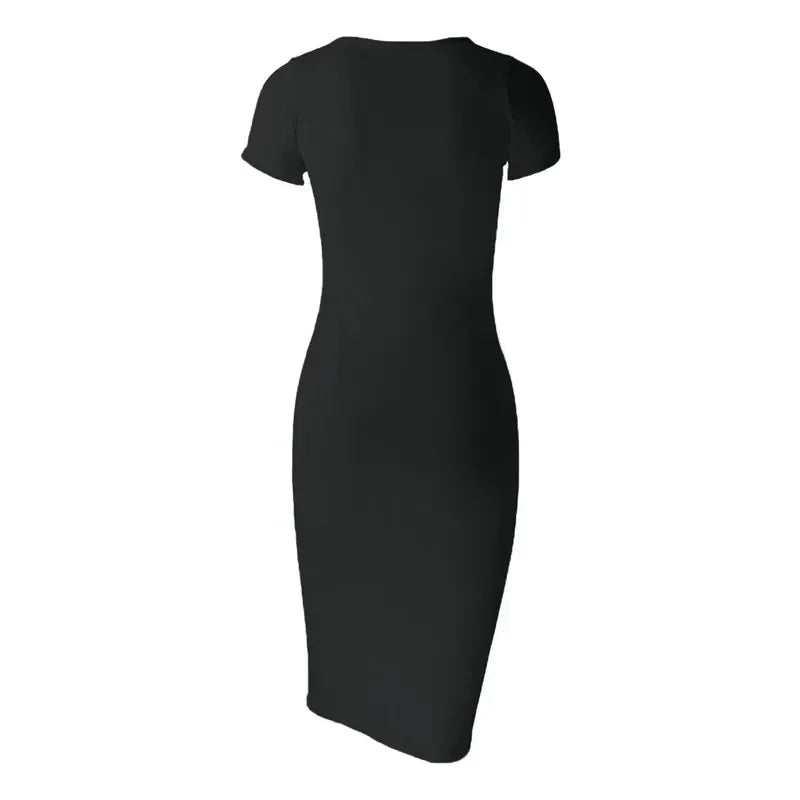 Vestito midi donna nero aderente con maniche corte