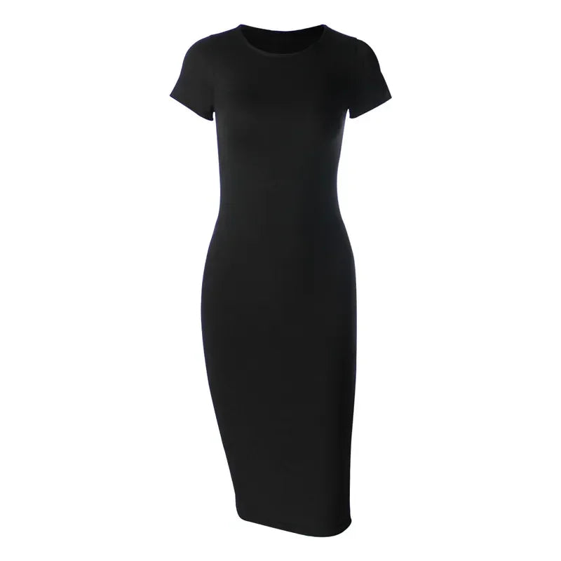 Vestito midi donna nero aderente con maniche corte