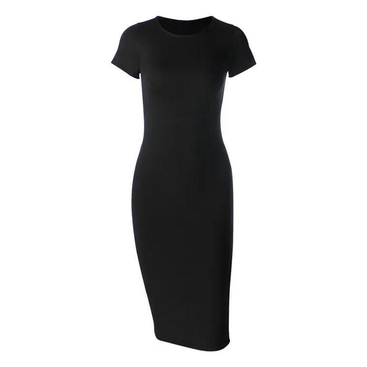 Vestito midi donna nero aderente con maniche corte