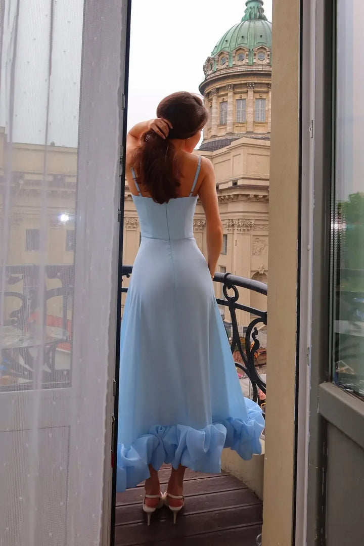 Abito midi donna con volant senza maniche