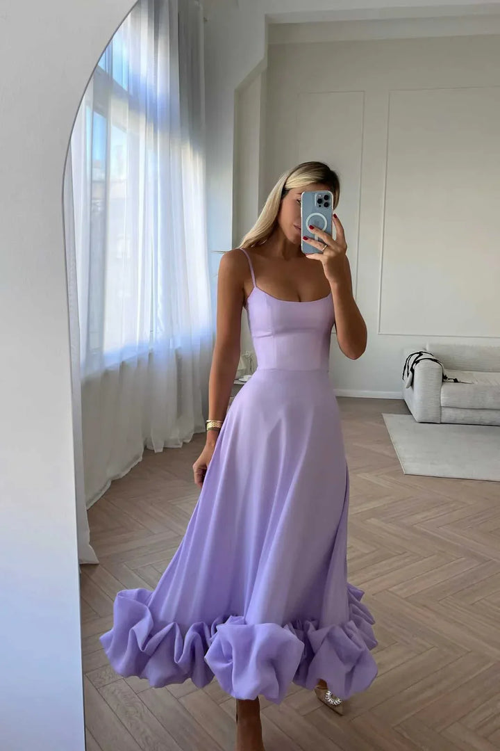 Abito midi donna con volant senza maniche