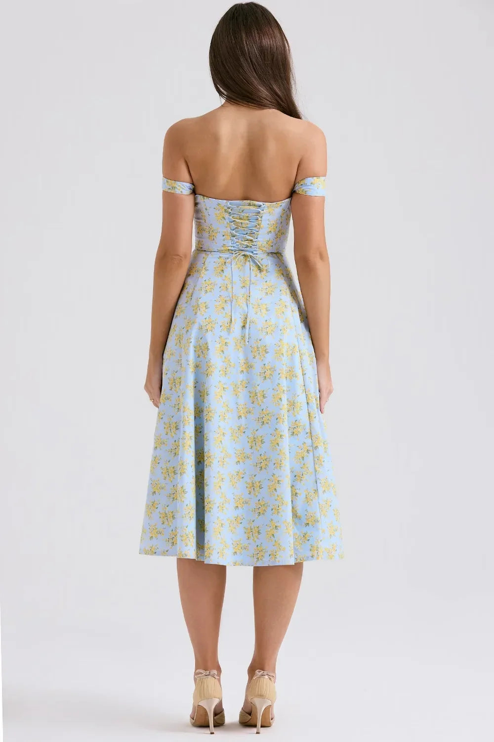 Abito midi donna scollato a motivi floreali con spacco