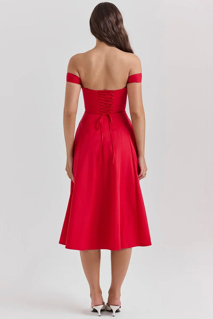 Abito midi donna scollato a motivi floreali con spacco