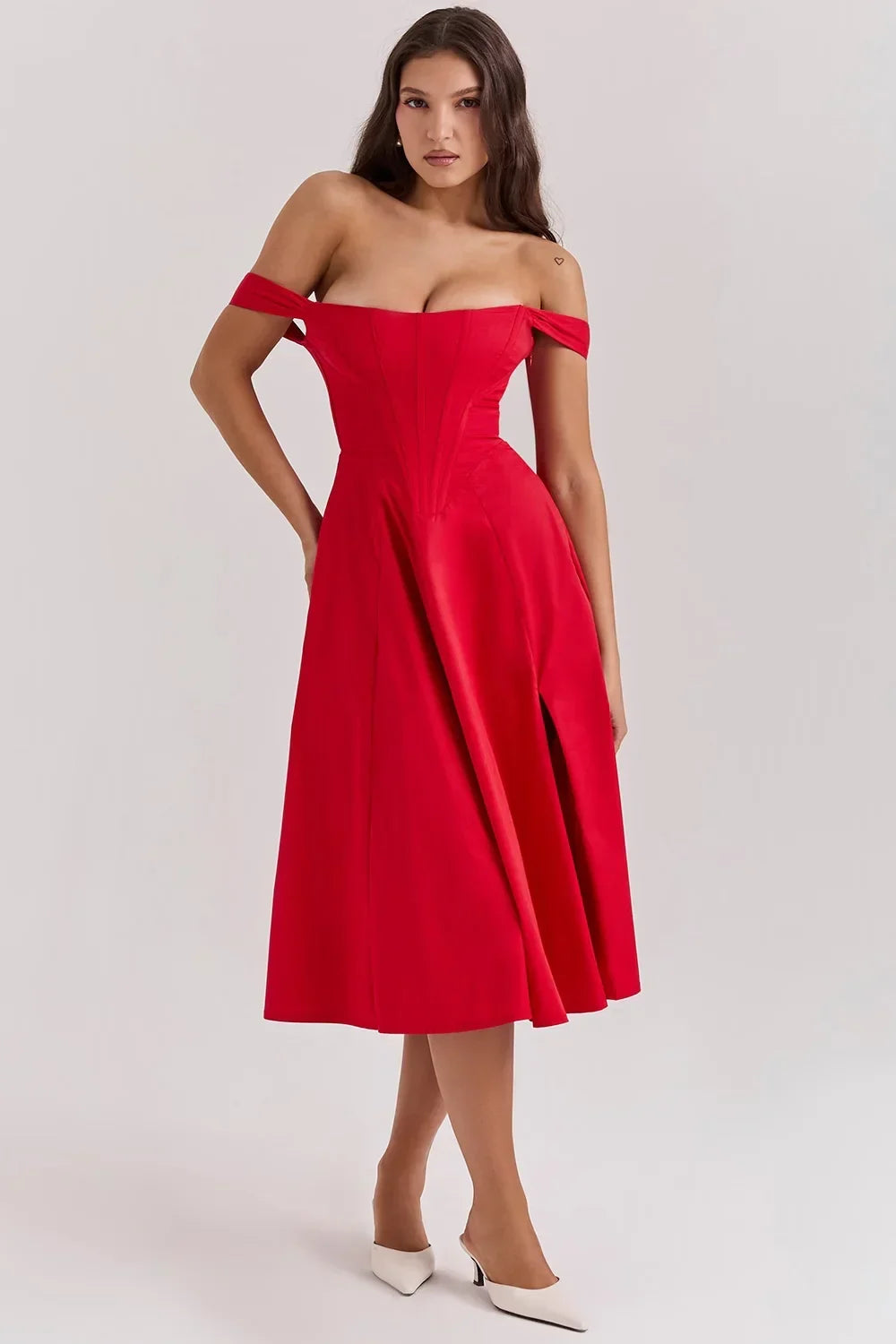 Abito midi donna scollato a motivi floreali con spacco