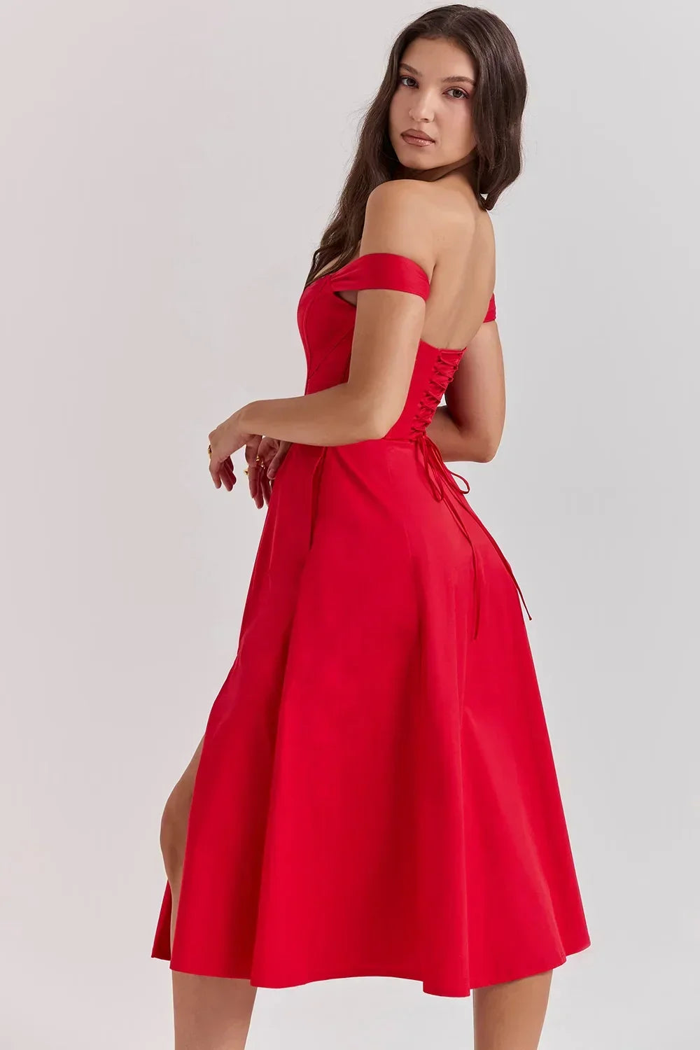 Abito midi donna scollato a motivi floreali con spacco