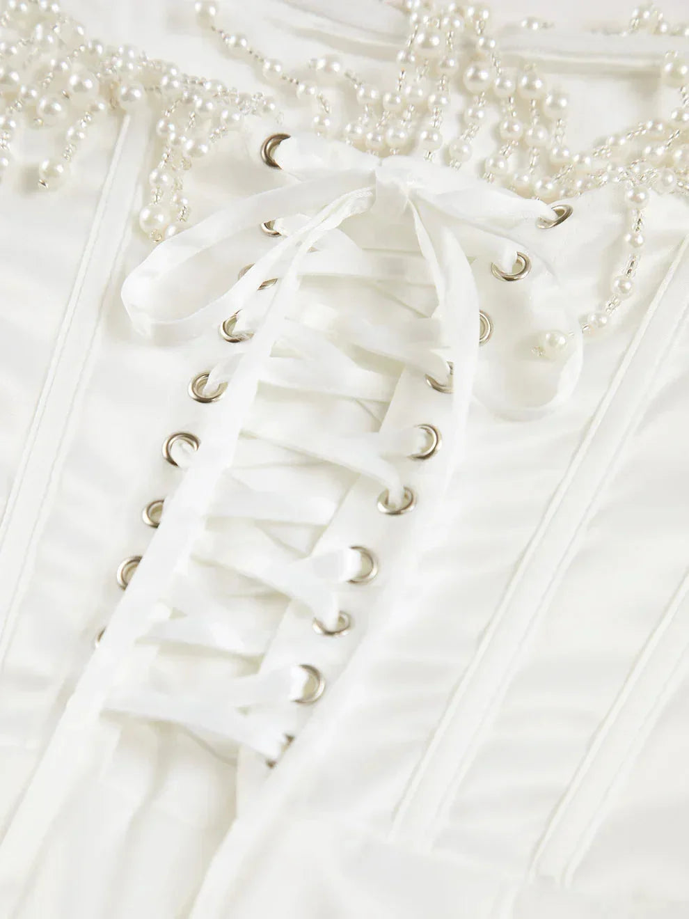 Abito midi bustier avorio donne con perle da sera