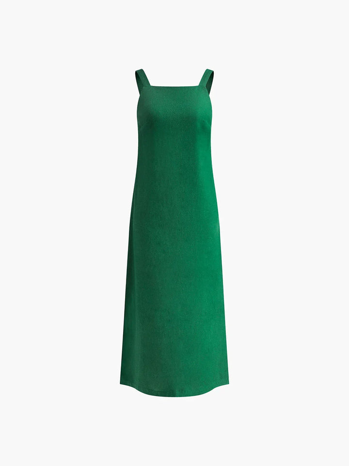 Abito midi donna svasato senza maniche con spacco estivo