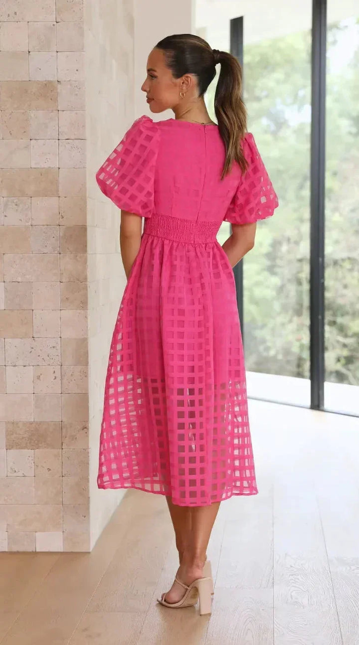 Abito midi donna traforato maniche corte scollo a V