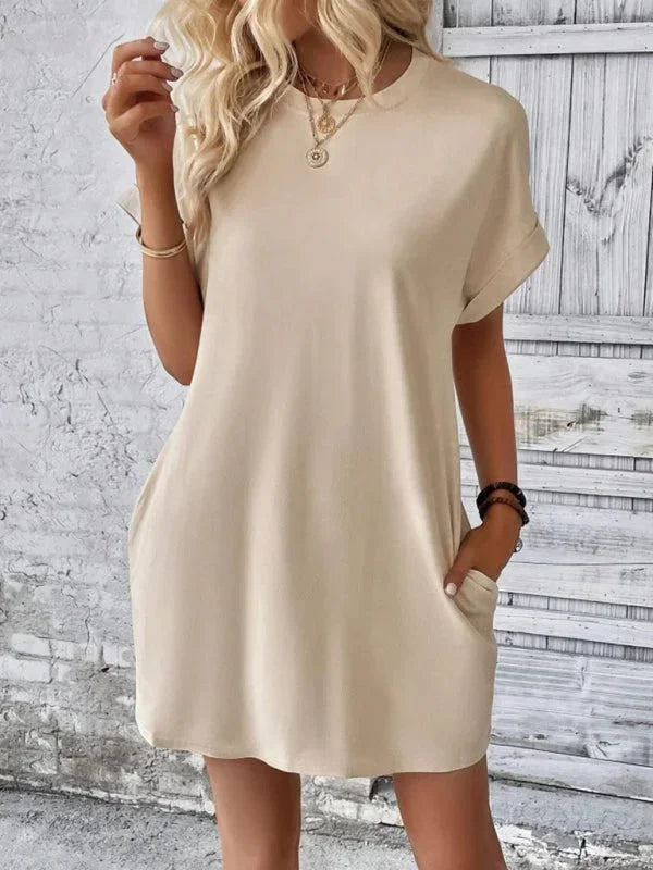 Vestito corto donna con tasche e maniche corte