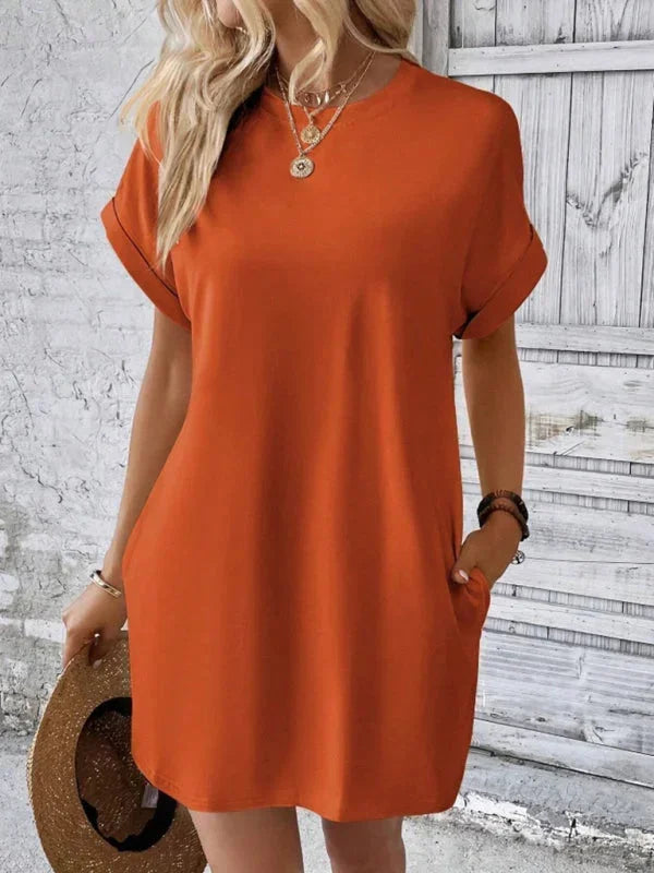 Vestito corto donna con tasche e maniche corte