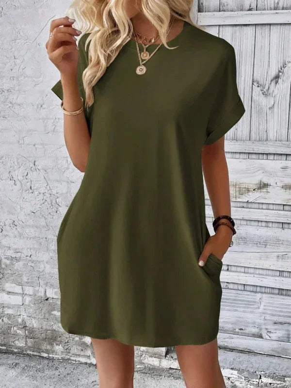 Vestito corto donna con tasche e maniche corte