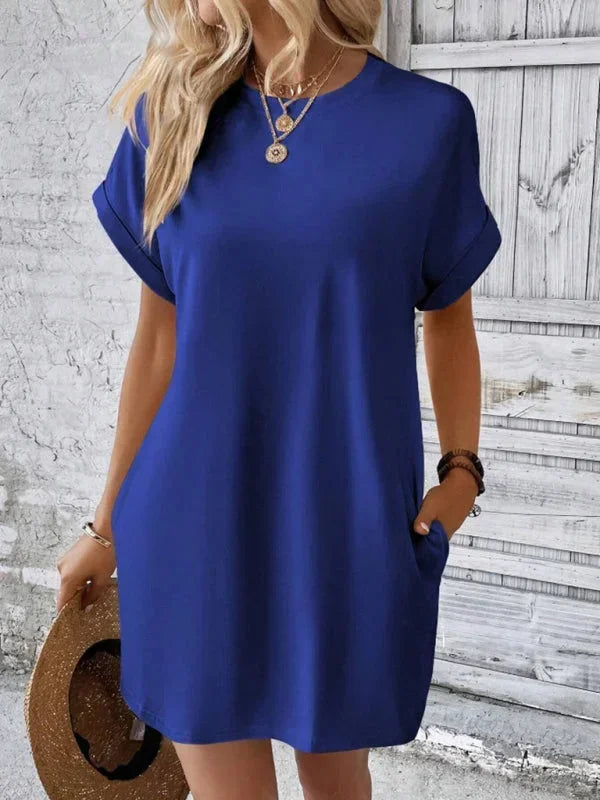 Vestito corto donna con tasche e maniche corte