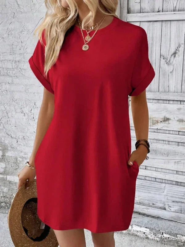 Vestito corto donna con tasche e maniche corte